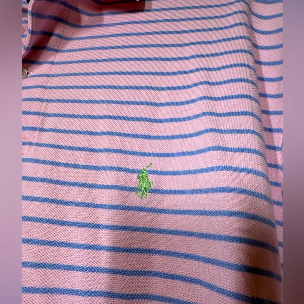 Polo By Ralph Lauren Cotton Short Sleeve Polo Shirt Men’s XL Blue/Pink Stripes‎